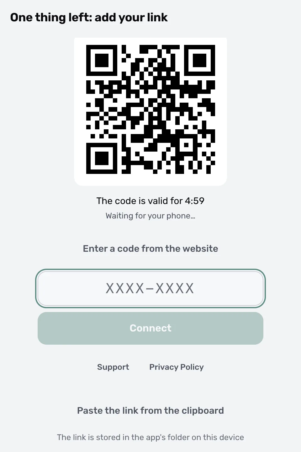 Acceso a ProxysVPN: código QR y campo para el código del área personal
