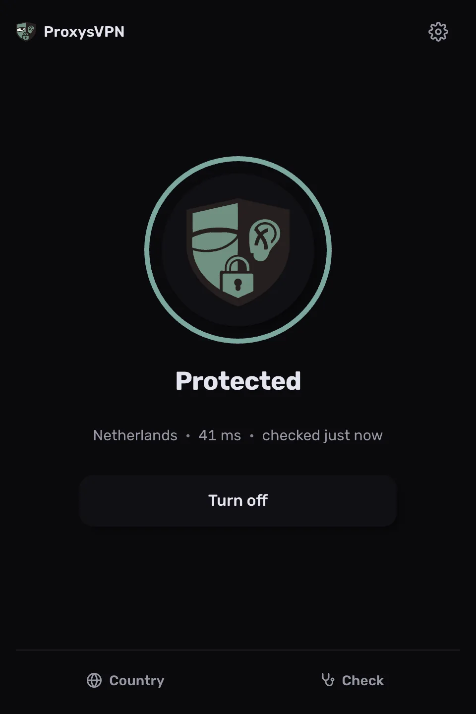 Pantalla principal de ProxysVPN: «Protected»